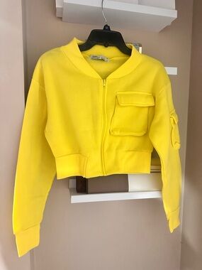 Bright Yellow Cropped Zip Front Sweatshirt